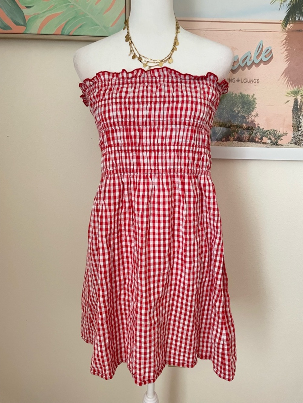Free People One Sunni Convertible Skirt Dress in Red White Gingham XL - Picture 3 of 6